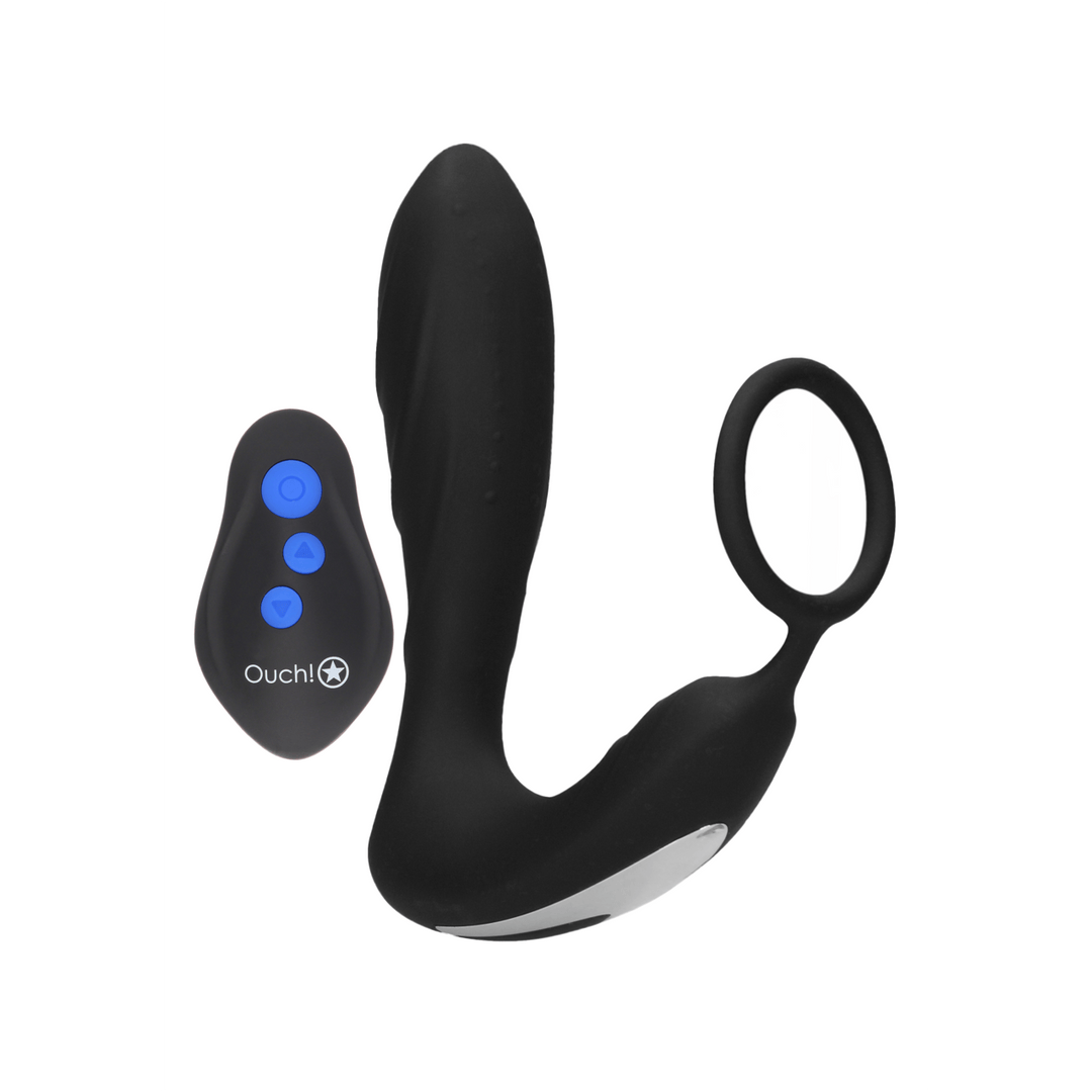 Analplug Ouch E-Stim mit Penisring Schwarz 11,5 x Ø 3,3 cm