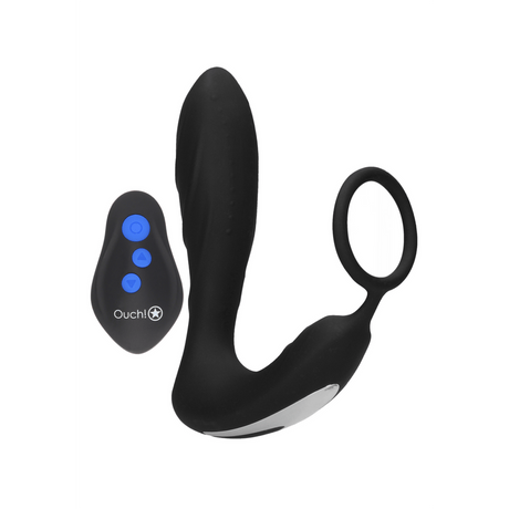 Analplug E-Stim mit Vibration und Penisring Schwarz 11,5 x Ø 3,3 cm