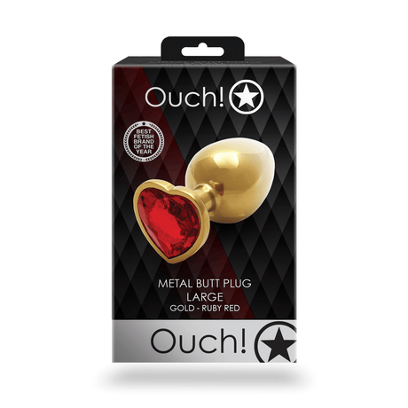 Analplug Edelstein Herz groß Gold/Rubinrot 8,1 x Ø 4 cm – Ansicht 3
