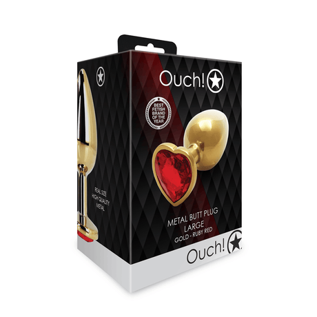 Analplug Edelstein Herz groß Gold/Rubinrot 8,1 x Ø 4 cm – Ansicht 2