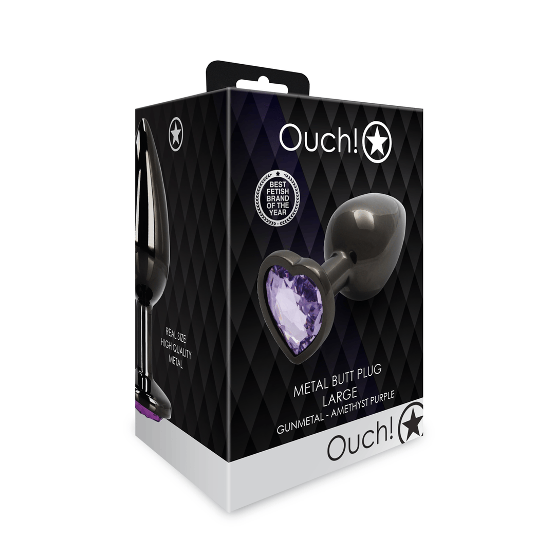 Analplug Ouch aus Metall mit Herzstein groß Gunmetal 8,1 x Ø 4 cm – Ansicht 2