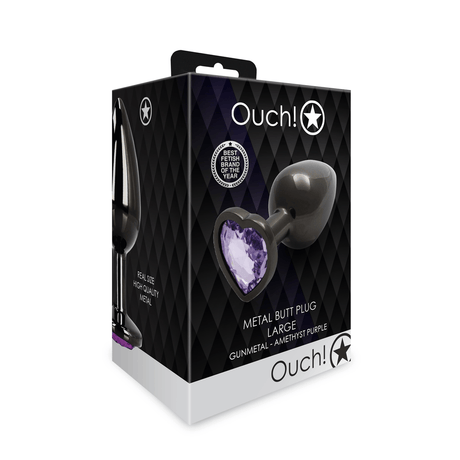 Analplug Edelstein Herz groß Gunmetal/Amethyst 8,1 x Ø 4 cm – Ansicht 2
