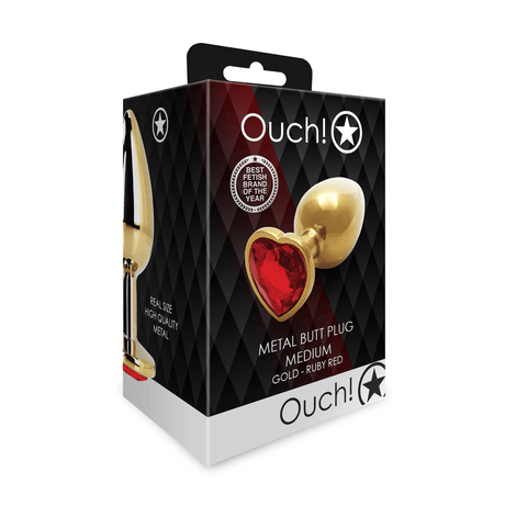 Analplug Edelstein Herz mittel Gold/Rubinrot 7,1 x Ø 3,4 cm – Ansicht 2