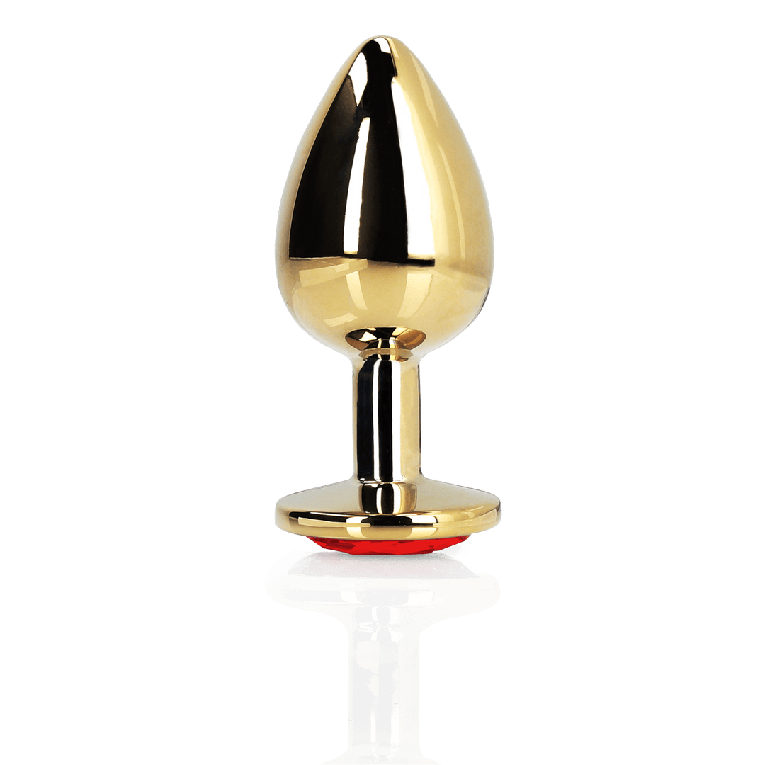 Analplug Ouch aus Metall mit Herzstein mittel Gold 7,1 x Ø 3,4 cm