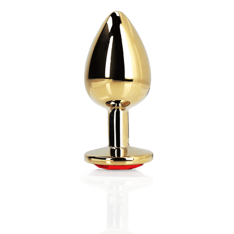 Analplug Edelstein Herz mittel Gold/Rubinrot 7,1 x Ø 3,4 cm