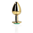 Analplug Ouch aus Metall mit rundem Stein Gold-Smaragdgrün 8,1 x Ø 4 cm