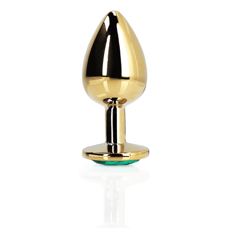 Analplug Edelstein rund groß Gold/Smaragdgrün 8,1 x Ø 4 cm