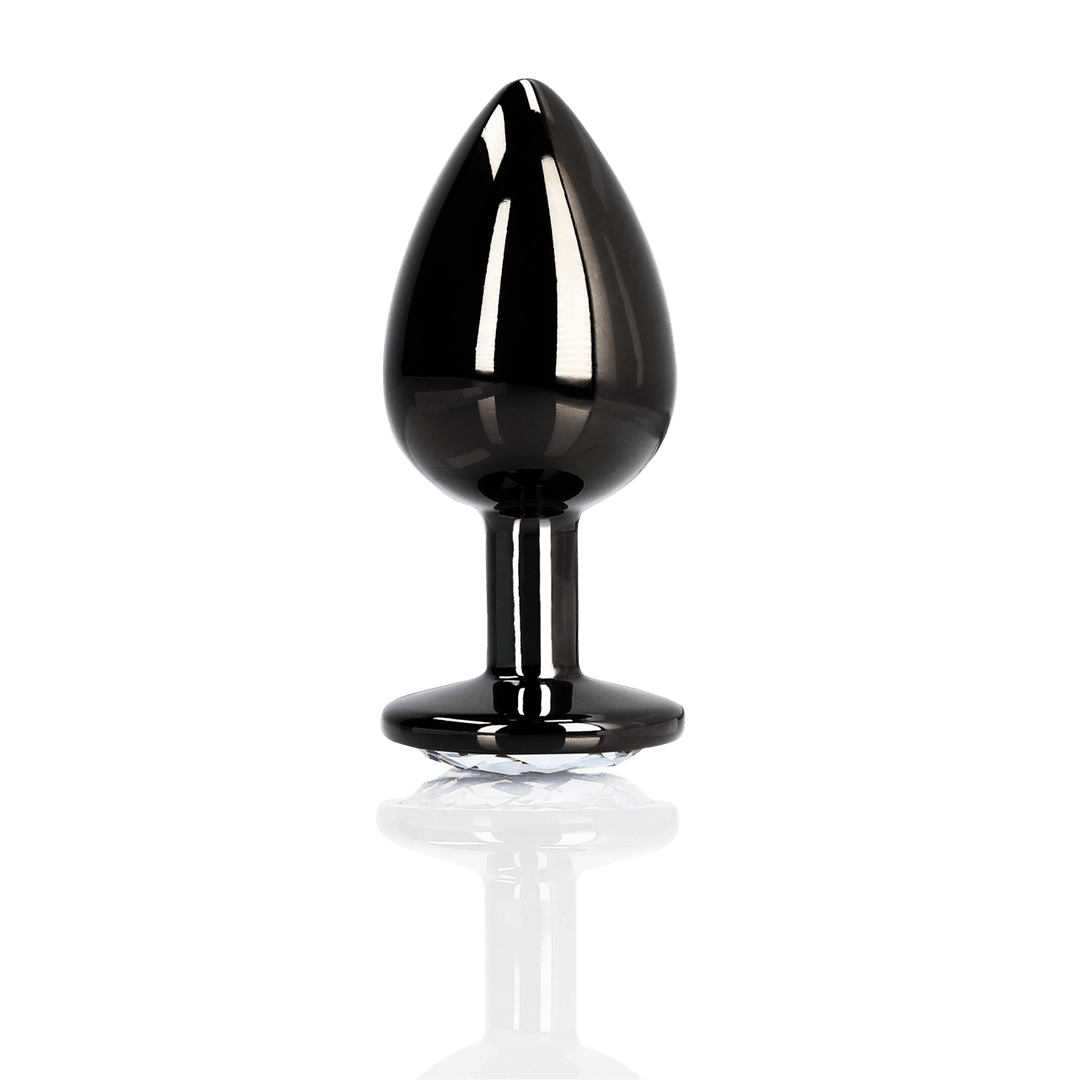 Analplug Ouch aus Metall mit rundem Stein Gunmetal-Diamant 8,1 x Ø 4 cm