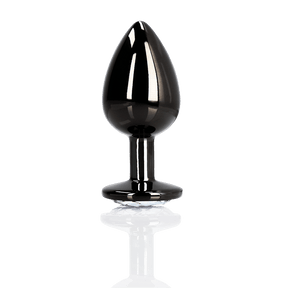 Analplug Ouch aus Metall mit rundem Stein Gunmetal-Diamant 8,1 x Ø 4 cm