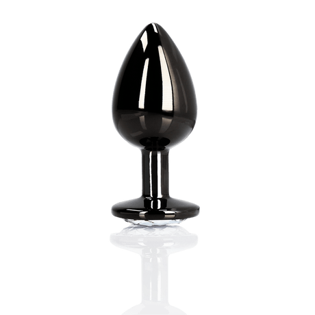 Analplug Edelstein rund groß Gunmetal/Diamant 8,1 x Ø 4 cm