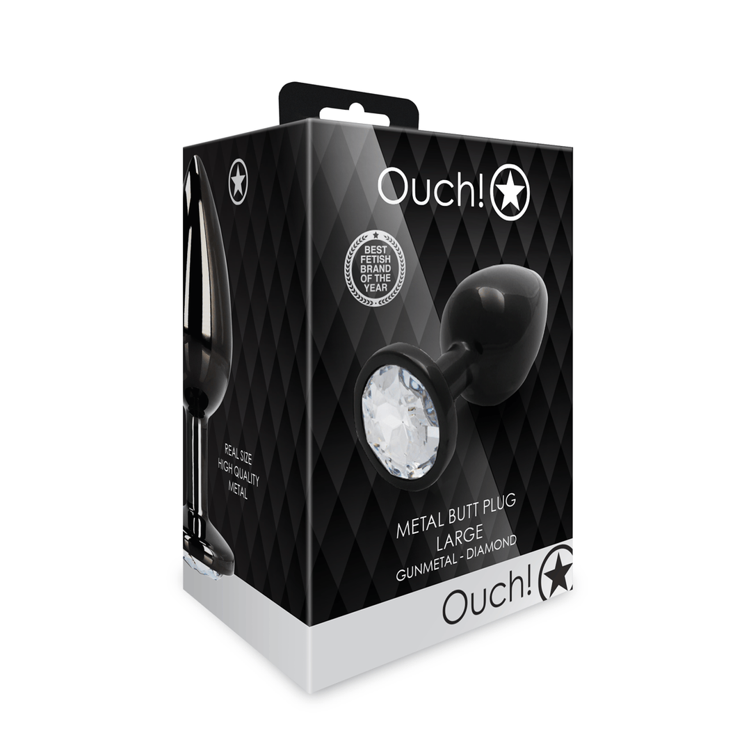 Analplug Ouch aus Metall mit rundem Stein Gunmetal-Diamant 8,1 x Ø 4 cm – Ansicht 2