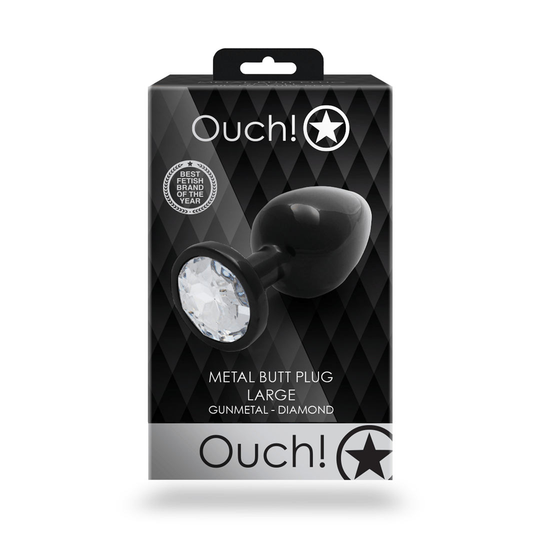 Analplug Ouch aus Metall mit rundem Stein Gunmetal-Diamant 8,1 x Ø 4 cm – Ansicht 3
