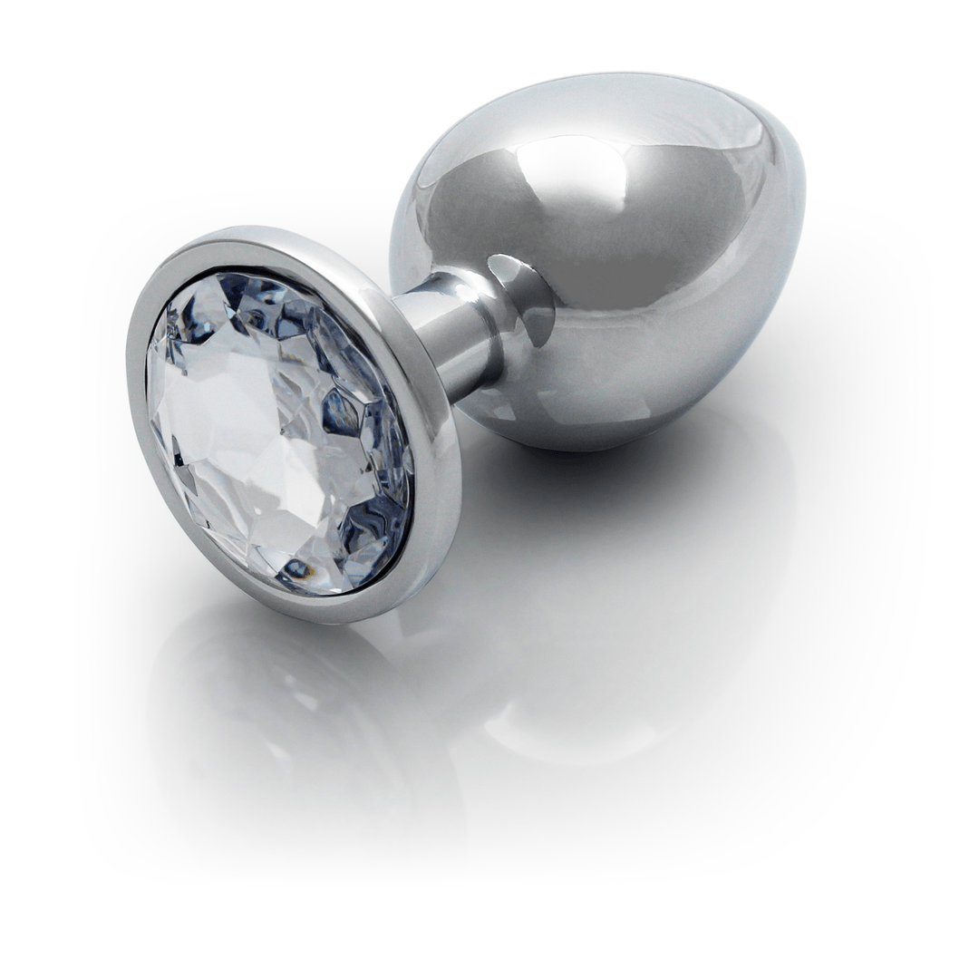 Analplug Ouch aus Metall mit rundem Stein Silber-Diamant 8,1 x Ø 4 cm – Ansicht 7