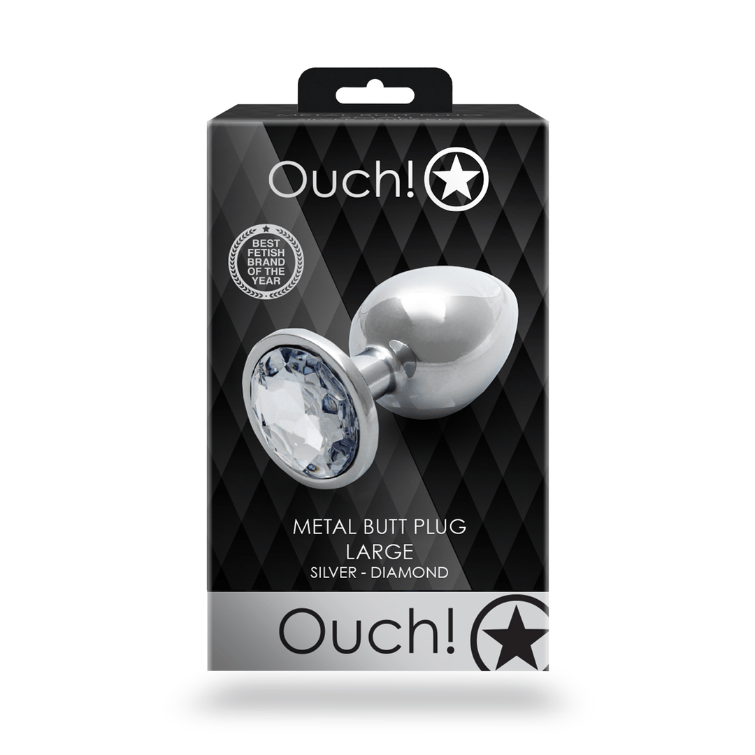 Analplug Ouch aus Metall mit rundem Stein Silber-Diamant 8,1 x Ø 4 cm – Ansicht 3