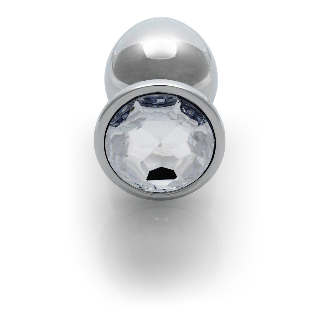 Analplug Ouch aus Metall mit rundem Stein Silber-Diamant 8,1 x Ø 4 cm – Ansicht 5