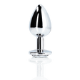 Analplug Ouch aus Metall mit rundem Stein Silber-Diamant 8,1 x Ø 4 cm