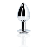 Analplug Ouch aus Metall mit rundem Stein Silber-Diamant 8,1 x Ø 4 cm