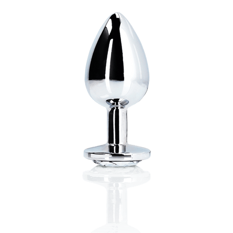 Analplug Edelstein rund groß Silber/Diamant 8,1 x Ø 4 cm