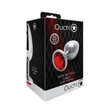 Analplug Ouch aus Metall mit rundem Stein Silber-Rubinrot 8,1 x Ø 4 cm – Ansicht 2