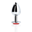Analplug Ouch aus Metall mit rundem Stein Silber-Rubinrot 8,1 x Ø 4 cm