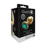 Analplug Ouch aus Metall mit rundem Stein Gold-Smaragdgrün 7,1 x Ø 3,4 cm – Ansicht 2