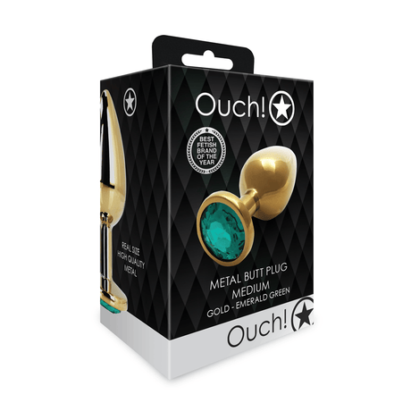 Analplug Edelstein rund mittel Gold/Smaragdgrün 7,1 x Ø 3,4 cm – Ansicht 2