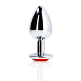 Analplug Ouch aus Metall mit rundem Stein Silber-Rubinrot 7,1 x Ø 3,4 cm