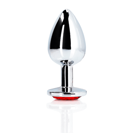 Analplug Edelstein rund mittel Silber/Rubinrot 7,1 x Ø 3,4 cm