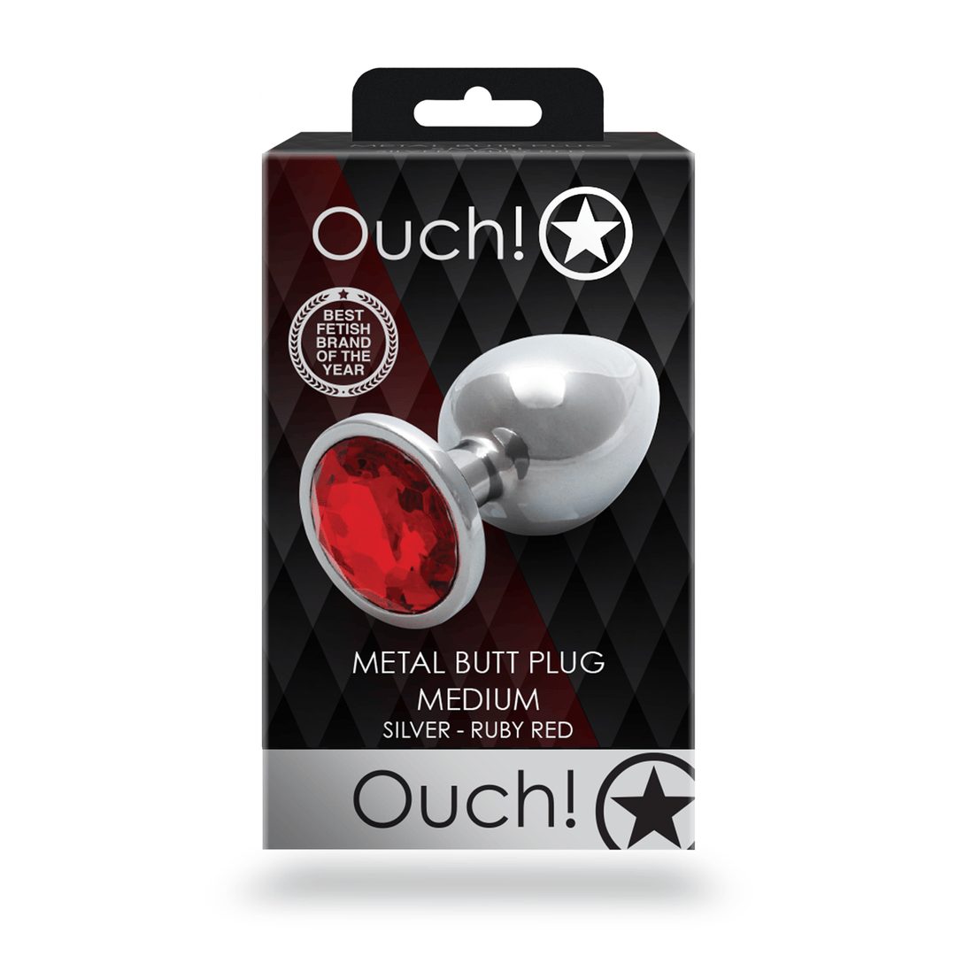 Analplug Ouch aus Metall mit rundem Stein Silber-Rubinrot 7,1 x Ø 3,4 cm – Ansicht 3