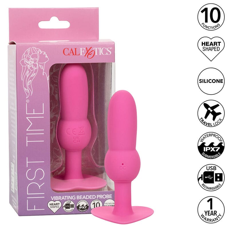 Analplug First Time Anal Plug mit Perlensonde 10 Vibrationen Rosa 70 cm
