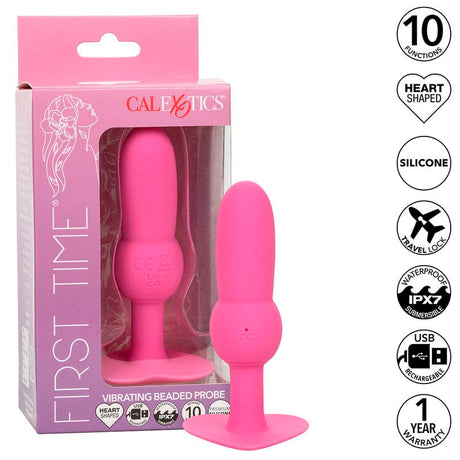 Analplug First Time Anal Plug mit Perlensonde 10 Vibrationen Rosa 70 cm