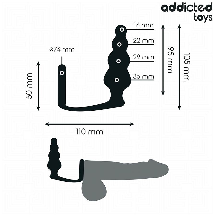 Analplug mit Hodenring Modell 5 Schwarz 9,5 x 3,5 cm