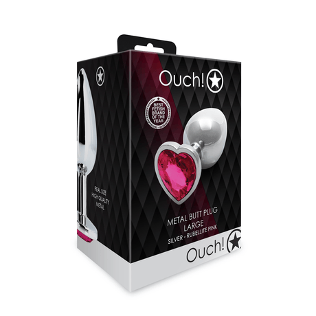 Analplug Ouch aus Metall mit Herzstein groß Silber 8,1 x Ø 4 cm – Ansicht 2