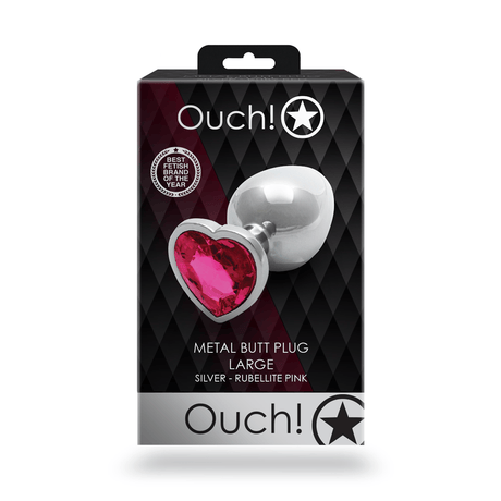 Analplug Ouch aus Metall mit Herzstein groß Silber 8,1 x Ø 4 cm – Ansicht 3