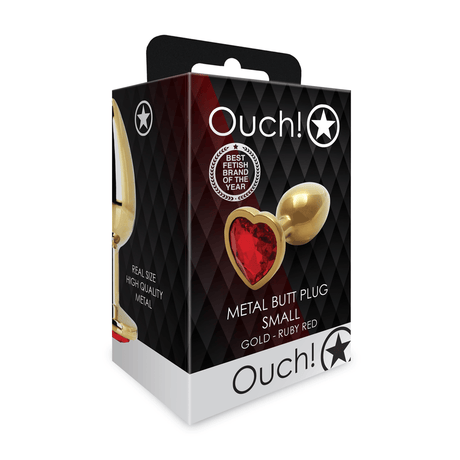 Analplug Ouch aus Metall mit Herzstein klein Gold 6,2 x Ø 2,7 cm – Ansicht 2