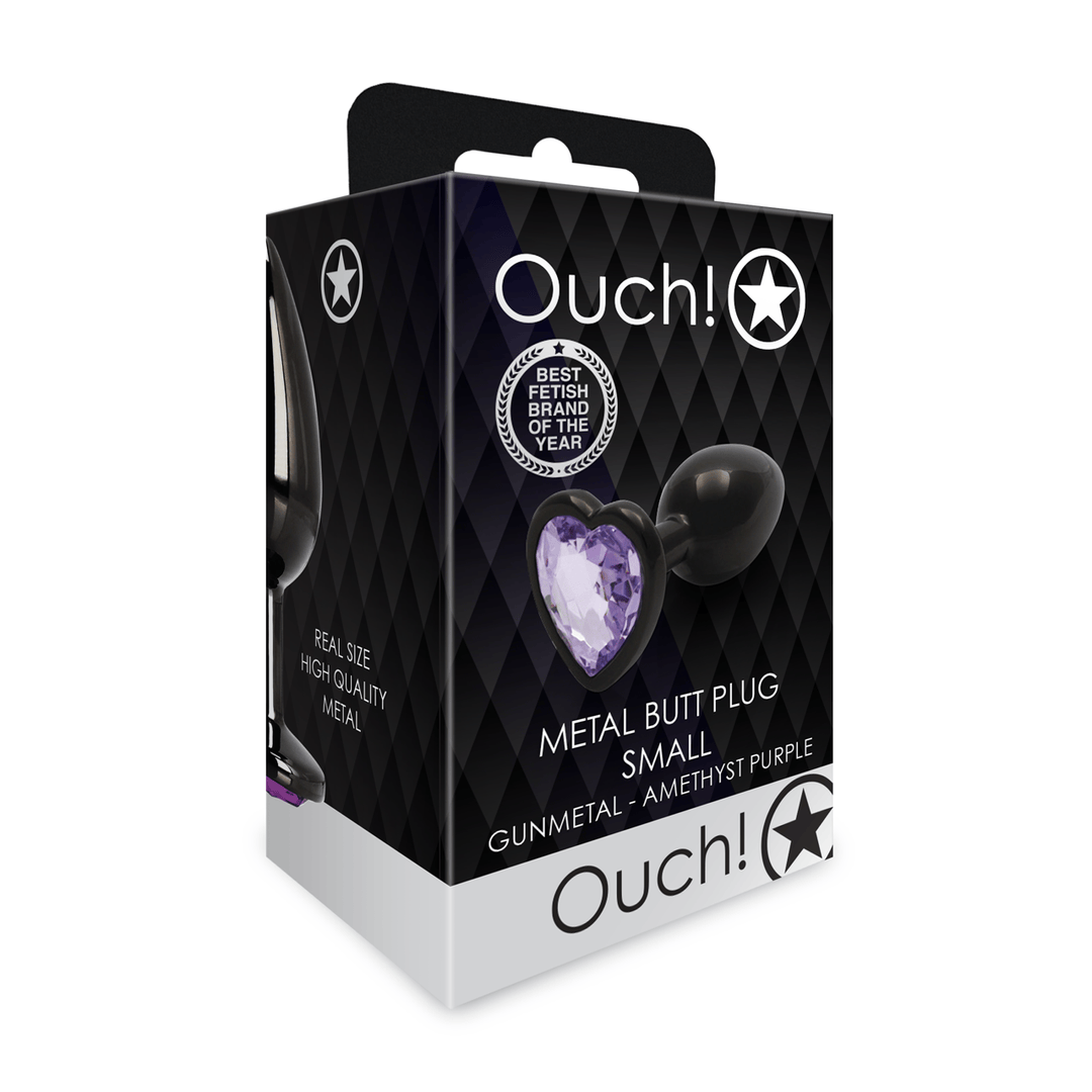 Analplug Ouch aus Metall mit Herzstein klein Gunmetal 6,2 x Ø 2,7 cm – Ansicht 2