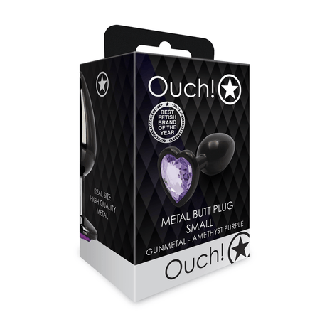 Analplug Ouch aus Metall mit Herzstein klein Gunmetal 6,2 x Ø 2,7 cm – Ansicht 2