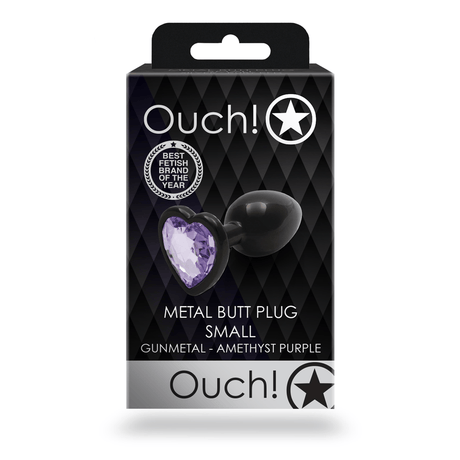Analplug Ouch aus Metall mit Herzstein klein Gunmetal 6,2 x Ø 2,7 cm – Ansicht 3