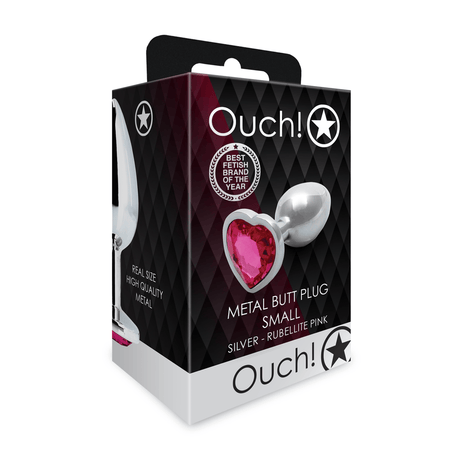 Analplug Ouch aus Metall mit Herzstein klein Silber 6,2 x Ø 2,7 cm – Ansicht 2