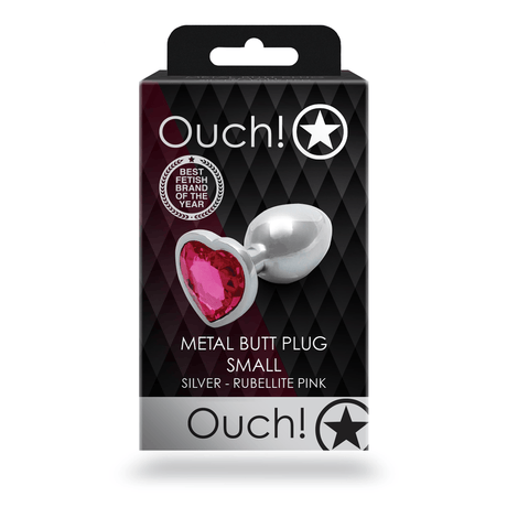 Analplug Ouch aus Metall mit Herzstein klein Silber 6,2 x Ø 2,7 cm – Ansicht 3