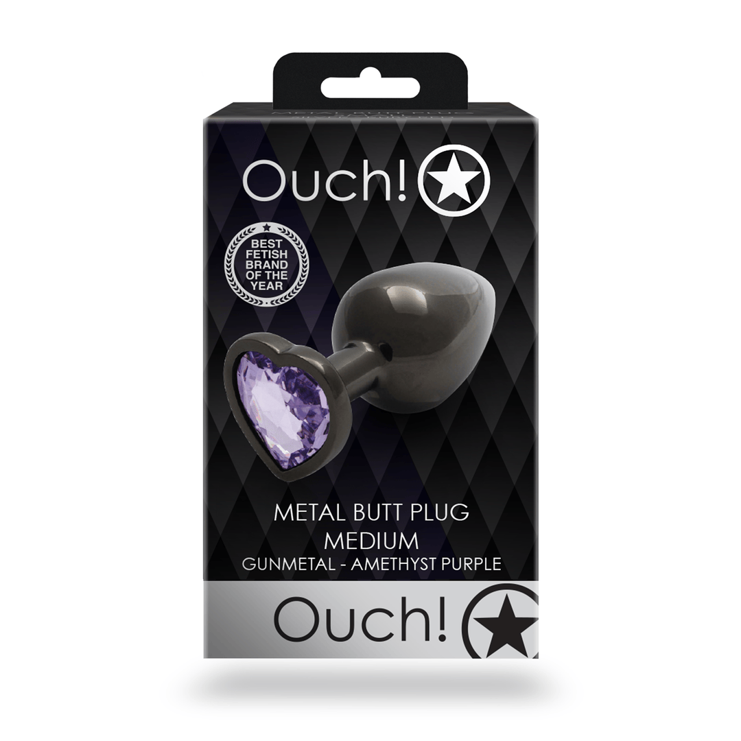 Analplug Ouch aus Metall mit Herzstein mittel Gunmetal 7,1 x Ø 3,4 cm – Ansicht 3