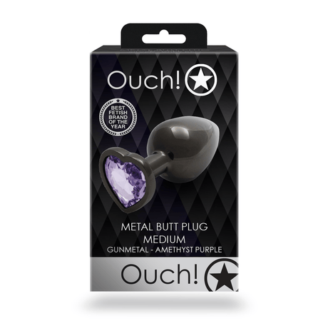 Analplug Ouch aus Metall mit Herzstein mittel Gunmetal 7,1 x Ø 3,4 cm – Ansicht 3