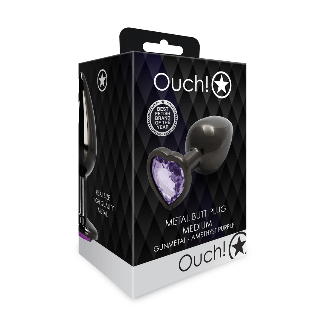 Analplug Ouch aus Metall mit Herzstein mittel Gunmetal 7,1 x Ø 3,4 cm – Ansicht 2