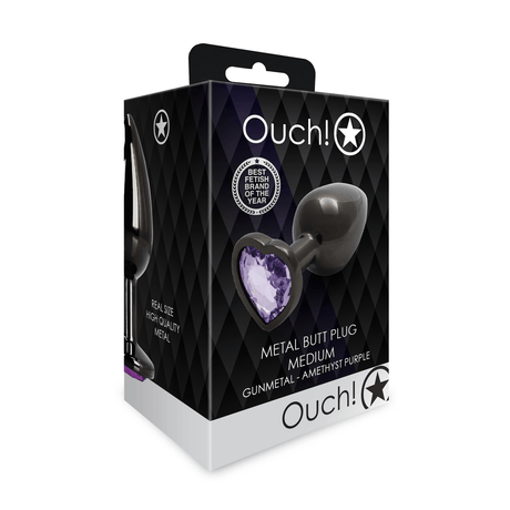Analplug Ouch aus Metall mit Herzstein mittel Gunmetal 7,1 x Ø 3,4 cm – Ansicht 2