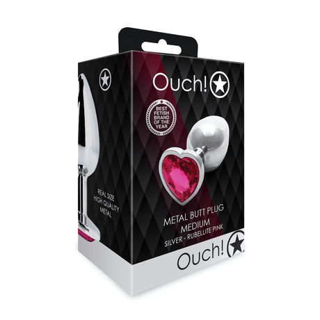 Analplug Ouch aus Metall mit Herzstein mittel Silber 7,1 x Ø 3,4 cm – Ansicht 2