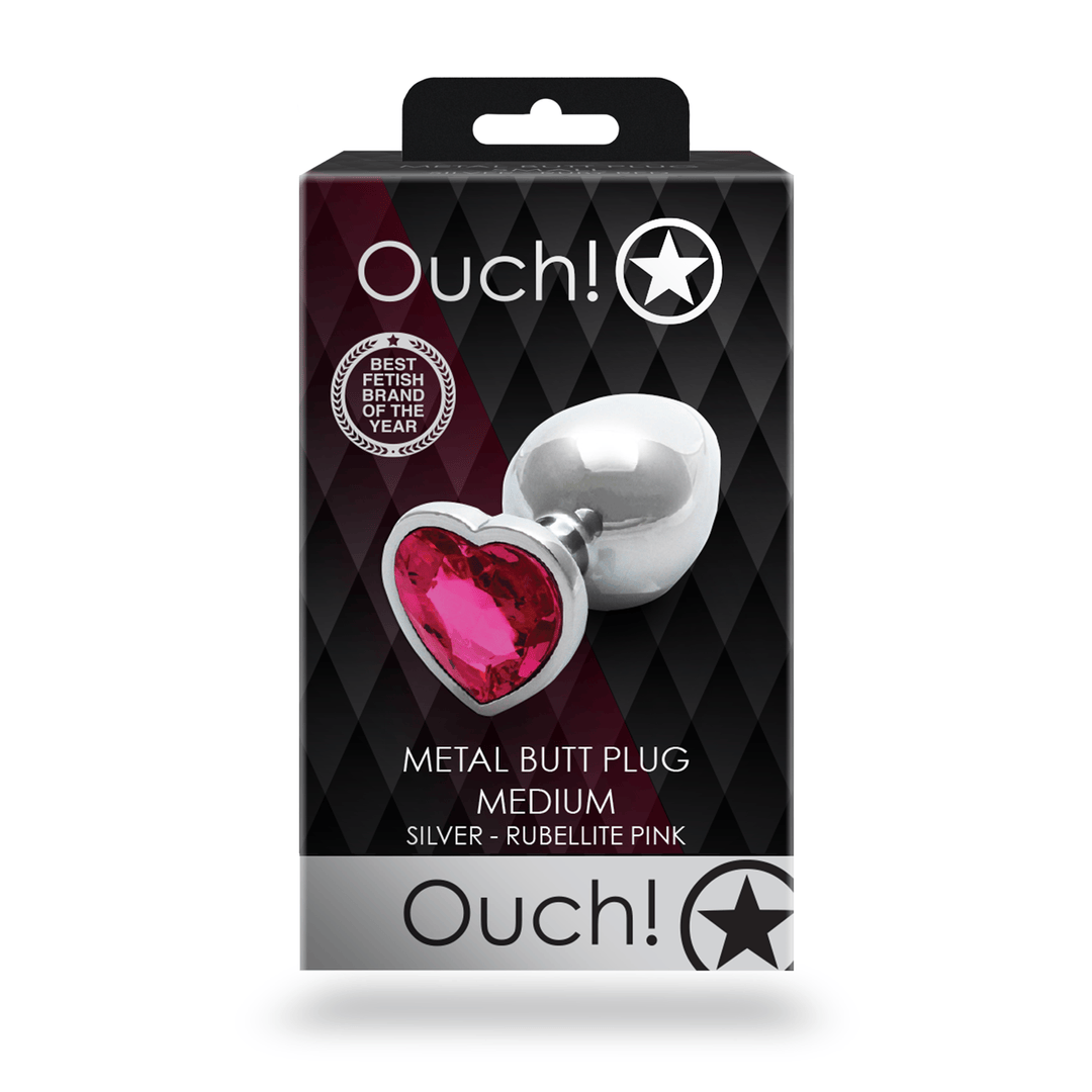 Analplug Ouch aus Metall mit Herzstein mittel Silber 7,1 x Ø 3,4 cm – Ansicht 3