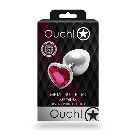Analplug Ouch aus Metall mit Herzstein mittel Silber 7,1 x Ø 3,4 cm – Ansicht 3