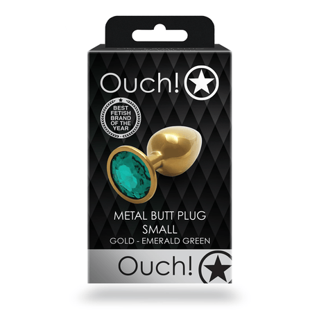 Analplug Ouch aus Metall mit rundem Stein Gold-Smaragdgrün 6,2 x Ø 2,7 cm – Ansicht 3