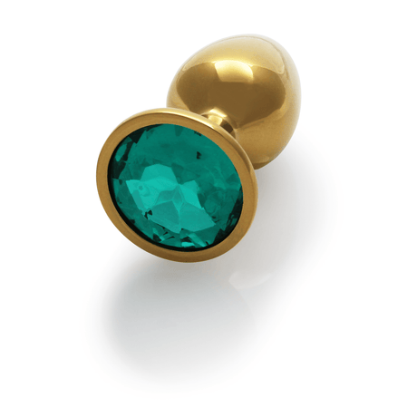 Analplug Ouch aus Metall mit rundem Stein Gold-Smaragdgrün 6,2 x Ø 2,7 cm – Ansicht 6