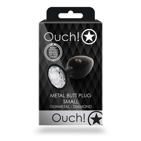 Analplug Ouch aus Metall mit rundem Stein Gunmetal-Diamant 6,2 x Ø 2,7 cm – Ansicht 3